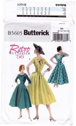 5605 1956 RETRO LONG FLARE  POCKET DRESS, BELT PATTERN 8-14